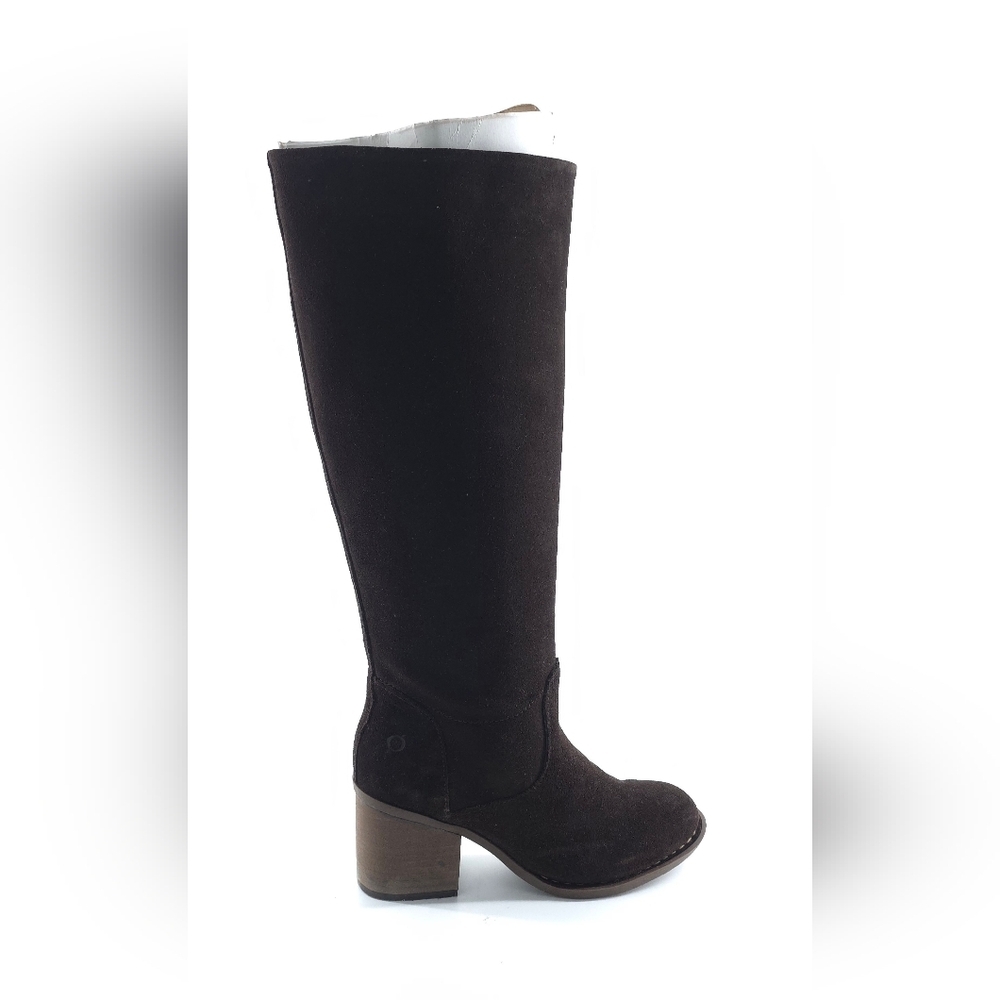 Born Thea Knee-High Stacked Heel Boot Espresso Suede Size 7.5 - Picture 3 of 7